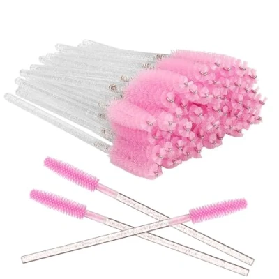 Image de vgggrd 100 Pièces Brosses à Cils Jetables, Goupillon Cils, Brosse Sourcils, Outil de Maquillage Mascara, Sourcils Applicateur (Rose Transparent)