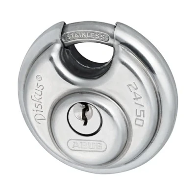 Image de ABUS Cadenas Diskus 24IB/50 en acier inoxydable avec protection circulaire de 360 résistant aux intempéries 20317 Niveau sécurité 7 Argent/Bleu