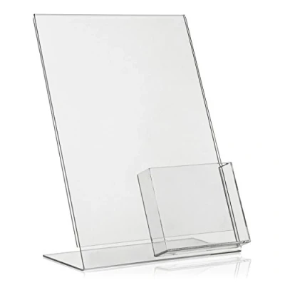Image de Présentoir publicitaire DIN A4, support en L, avec compartiment extra A6/DIN long (DL) comme de table Plexiglas.