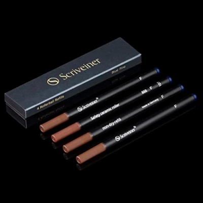 Image de Scriveiner Recharge Roller Bleu Fin 4 Recharges de Qualité Supérieure pour Stylos Stylo Safety Ceramic F Taille Schmidt 888 Fabriqué en Allemagne