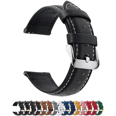 Image de Fullmosa Bracelet de Montre 19mm Cuir Véritable Homme Femme Noir Marron Connectée remplacement Boucle en Acier Or Argent à Dégagement Rapide Vintage,19mm