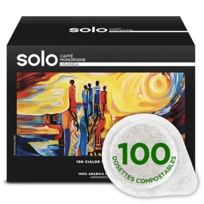 Image de SOLO Caffè Monorigine Uganda, Dosettes E.S.E. 44 mm, Monodose, 100% Robusta Naturel, Conditionnement de 100 Pièces, Compostables