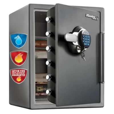 Image de Master Lock Coffre Fort Anti Feu et Etanche à code Clef, triple protection vol, incendie inondation, Combinaison Electrique 56,6 L, 60.3 x 47.2 49.1 cm