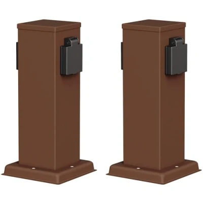 Image de ledscom.de 2 pièces Colonne de Prises Courant Jardin Polly pour l&#039;extérieur, IP44, 2X, Acier Inoxydable, Brun, carré, 27 cm
