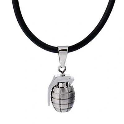 Image de DonDon Collier en caoutchouc avec pendentif grenade acier inoxydable dans une pochette velours noir