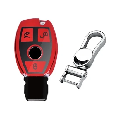 Image de M.JVisun Doux TPU Clef Coque Porte clés pour Mercedes Benz A Classe B C E S G M V CLA CLS GLA GLC GLE GLK GL GLS SL SLK SLC Viano Metris Clé Brillant Rouge Métal