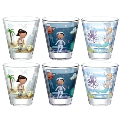 Image de LEONARDO Bambini Avventura Lot de 6 gobelets pour enfant avec motif en verre qualité supérieure Taille S Contenance 215 ml Passe au lave vaisselle Robuste différents motifs