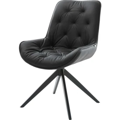 Image de Chaise pivotante Taimi Flex cuir de vache noir pied croisé large pivotement sur 360 fonction bascule