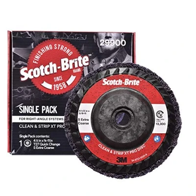 Image de Scotch Brite Clean and Strip XT Pro Disque de décapage pour rouille et peinture Diamètre 11,4 cm Filetage à changement rapide 5/8 11 Carbure silicium extra épais