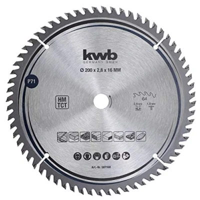 Image de kwb 587168 Lame de scie circulaire menuisier bois dur 200 x 16 mm Grand nombre 64 dents Z fine précision