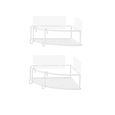 Image de Umbra Cubiko Étagère d&#039;angle sans perçage avec Crochets, Lot de 2, Blanc