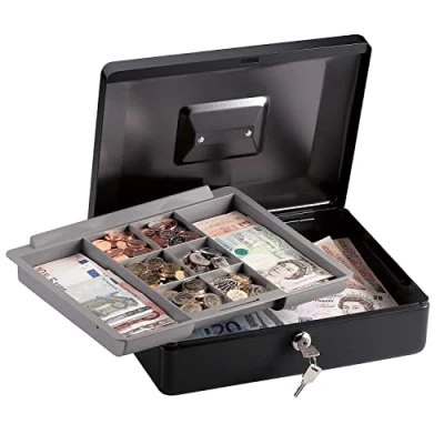 Image de Master Lock CB 12ML Coffre à Monnaie [Serrure Clé] [Plateau et Billets] [Poignée] Sécuriser Organiser Les Pièces, Billets, Chèques Reçus, Noir