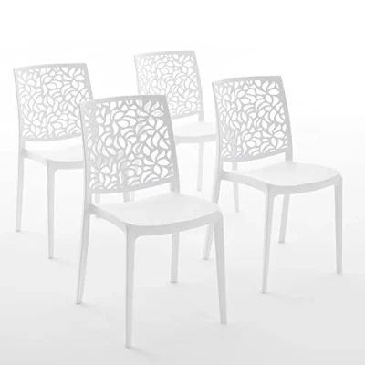Image de Lot de chaises Anna en résine renforcée, empilables, Usage intérieur et extérieur (4, Blanc)