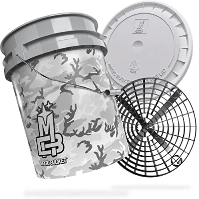 Image de MAGIC BUCKET lavage à la main pour voiture seau de Avec couvercle assorti 5 ballons US d&#039;environ 20 litres Grit Guard Kit camouflage gris/noir