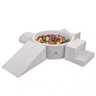 Image de KiddyMoon Aire De Jeux en Mousse avec Rond Piscine À Balles (200 Balles) pour Enfants, Gris Clair: Jaune/Vert/Bleu/Rouge/Orange