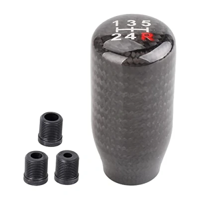 Image de muge racing Pommeau de levier vitesse en fibre carbone 5 vitesses universel pour la plupart des voitures avec 3 adaptateurs (8 mm/10 mm/12 mm)