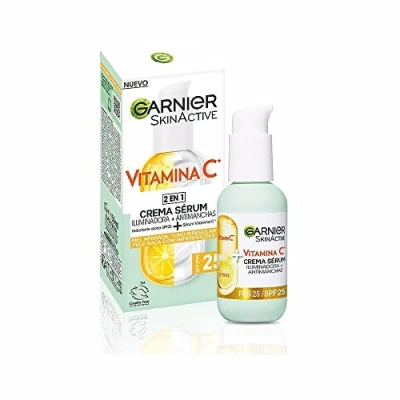 Image de Garnier , sérum facial éclaircissant et anti imperfections 2 en 1, contenant 20 % de vitamine C SPF25, non gras, testé cliniquement, 50 ml