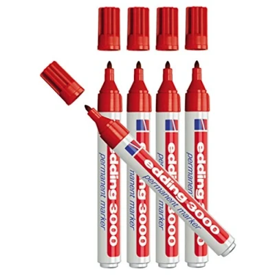Image de Edding 3000 Feutre Permanent, pointe arrondie env. 1,5 3 mm rouge, 5 Stück