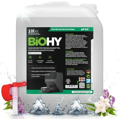 Image de BiOHY Produit de nettoyage pour robot aspirateur une senteur fraîche printemps (Bidon 10l) + Robinet Spécialement conçu les stations Prolonge la durée vie
