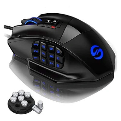 Image de UtechSmart Souris laser de jeu MMO 16400 DPI pour PC, précision élevée, 18 boutons programmables cartouche poids réglable 12 latéraux5 profils d&#039;utilisateurs