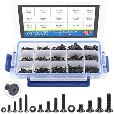 Image de Glarks Assortiment de 510 vis métriques M3 M4 M5 en alliage d&#039;acier avec tête hexagonale Finition oxyde noir