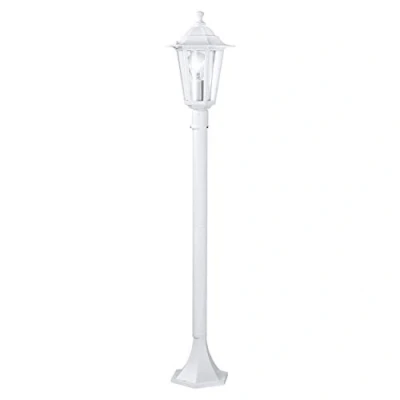 Image de Eglo Lampadaire extérieur Laterna 5, luminaire sur pied, borne lumineuse, lampe de jardin et chemin en fonte d’aluminium blanc verre, douille E27, IP44