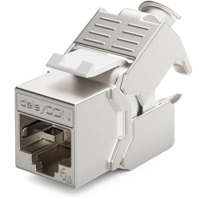 Image de deleyCON 1x Module Jack CAT6a Keystone Câble de Brassage Réseau Connecteur STP Blindage Prise RJ45 Panneau Support Extension