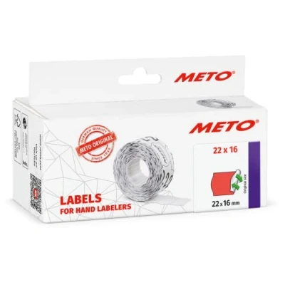 Image de Meto Étiquettes pour étiqueteuse manuelle, réf. 9506160 (22 x 16 mm, 2 lignes, 6000 étiquettes, décollables et repositionnables, appareils Meto, Contact, Sato, Avery, Tovel, Samark etc.) 6 roulea
