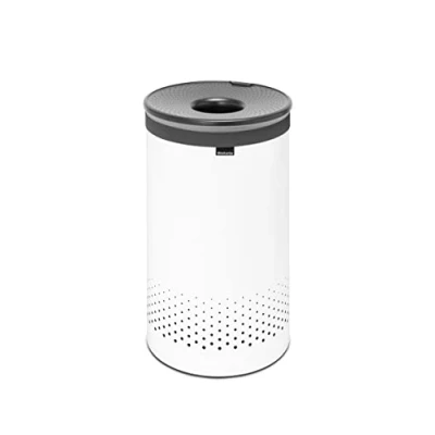 Image de Brabantia Corbeille à Linge Mains Libres Couvercle en Plastique Portable Sac L&#039;ouverture Quick Drop avec des Orifices de Ventilation Pas Rayures Blanc 60 L
