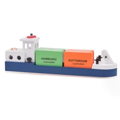 Image de New Classic Toys Péniche avec 2 Containers Jouet en Bois pour Enfant, 904, Multi Color, Barge
