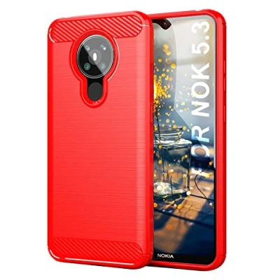 Image de SCL Coque pour Nokia 5.3 Coque, Texture en Fibre de Carbone Brossée, Technologie Anti Rayures et D&#039;absorption Chocs Rouge