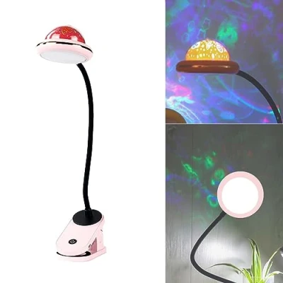Image de ACMHNC Lampe à Pince Pour Enfants, de Lecture LED Rechargeable USB avec Projection D&#039;étoile, 4000k Chevet Col Cygne 360 Tactile Dimmable, Veilleuse Clip étoile (Rosa)