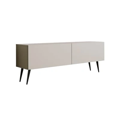 Image de 3E 3xE living.com Meuble TV : Deux Portes, étagères, Couleur Cachemire, Pieds Noirs D L 140 cm, H 52 P 32 cm