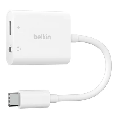 Image de Belkin Adaptateur RockStar™ USB C® 3,5 mm audio + recharge (adaptateur avec C Power Delivery de 60 W, pour iPhone 15, iPad Pro, Galaxy, Note, Google Pixel, LG, Sony Xperia, etc., blanc)