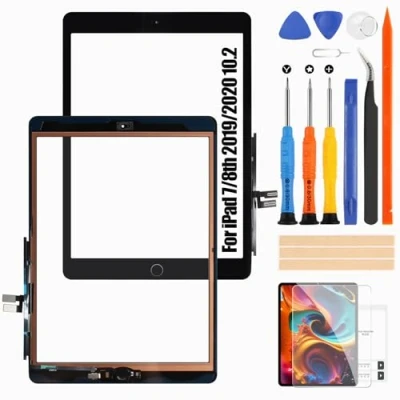 Image de Écran Tactile pour iPad 7th / 8th Génération 2019/2020 10.2 7/8 Écrantactile Numériseur Verre Noir avec Home Button A2197 A2198 A2270