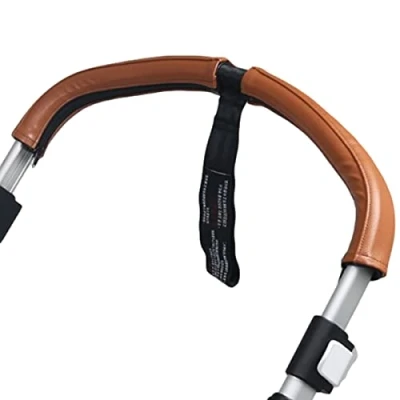 Image de gogolotom Housse de poignée poussette en cuir synthétique compatible avec Bugaboo Cameleon, manchon landau amovible fermeture éclair, résistant à la poussière, hydrofuge (marron)
