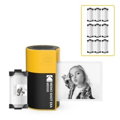 Image de KODAK Memo Shot Era Cadeau Noel Appareil Photo numérique instantané &amp; Imprimante Photo, Jaune (Appareil avec 1 Rouleau de Papier One Touch + 9 Rouleaux Set)