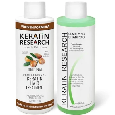 Image de traitement brésilien complexe à la kératine avec résultats professionnels lissant et adoucissant les cheveux (shampooing clarifiant de 120 ml + ml)