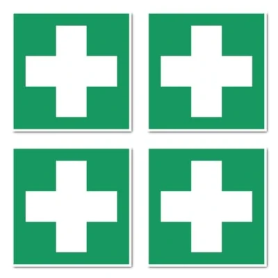 Image de Lot de 4 Autocollants premiers secours E003 DIN EN ISO 7010 / ASR A1.3 : 10 cm