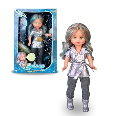Image de Nancy Collection Selene, réédition de 1981 avec Trench métallisé, Pantalon Noir et Bottes argentées, placez Le médaillon Vos Yeux s&#039;illuminent, fabriqué à la Main en Espagne, célèbre (NAL10000)