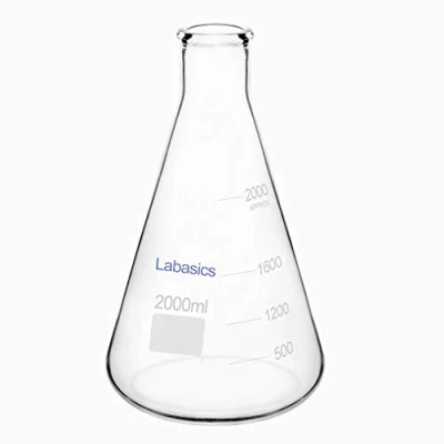 Image de Labasics Erlenmeyer Bouteille en Verre Borosilicate, Flask Ballon de Chimie à Bouche Étroit et Bord Résistant 2L