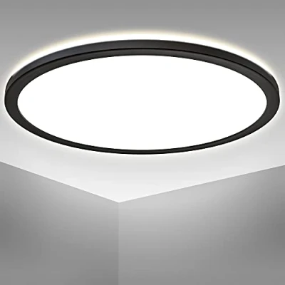 Image de B.K.Licht Plafonnier LED ultra plat 29mm avec rétroéclairage indirect, platine 22W intégrée, 3000Lm, lumière blanche neutre 4000K, éclairage plafond rond Ø 42cm