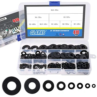 Image de Glarks Assortiment de 410 rondelles plates métriques M2 M2,5 M3 M4 M5 M6 M8 M10 en alliage plaqué zinc noir