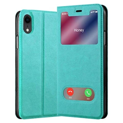 Image de cadorabo Coque pour Apple iPhone XR en Turquoise Menthe Housse Protection avec Stand Horizontal et Deux Fenêtres Portefeuille Etui Poche Folio Case Cover