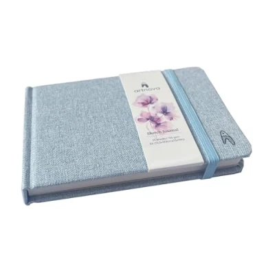 Image de Carnet de dessin A6 Avec couverture en 100% coton Format horizontal Bloc pour aquarelle et encre 60 pages, 30 feuilles, 200 g/m². Idéal les voyages. poche intérieure