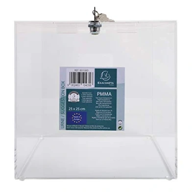 Image de Exacompta Réf. 89158D 1 Urne transparente avec couvercle fermant à clé 25 cm Dimensions 250 x mm PMMA (acrylique)scrutins, concours, tombolas, dons, boîte idée Couleur Cristal