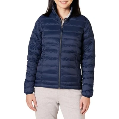 Image de Amazon Essentials Doudoune compacte légère à Manches Longues résistante l&#039;eau (Disponible en Grande Taille) Femme, Bleu Marine, XL Taille