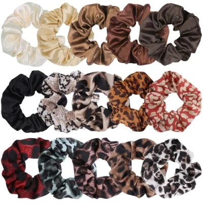 Image de SYEYCW 15 Pièces Chouchous Cheveux pour Femmes, Satin Bandes de Cordes à et Douces, Élastiques Couleur Unie Léopard Chouchous, Chouchou Scrunchie Différente, Filles Dames