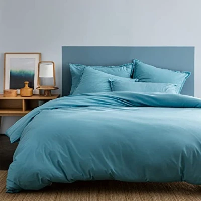 Image de MATT &amp; ROSE Housse de Couette 220x240 cm Unie Coton LAVÉ 100% Lavé Oeko TEX Bleu Givré