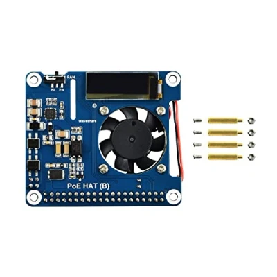 Image de Waveshare Power Over Ethernet Hat for Raspberry Pi 3B+/4B, 802.3af Compliant with OLED Real Time Monitoring Temperature, IP, and Fan Status